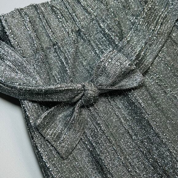 Vintage Metallic Silver Maxi Skirt 1980s Shimmer Christmas Holiday Bow Plus Size - Picture 5 of 6